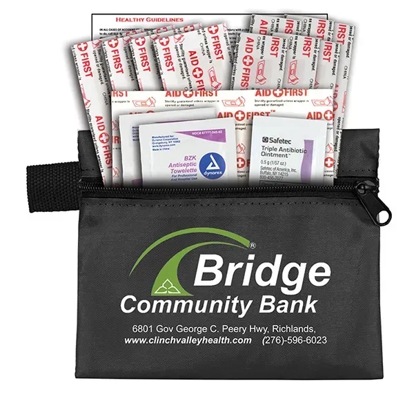 19 piece first aid kit with zippered pouch, bandages, antiseptic towelettes,... from ASI 62660 Innovation Line