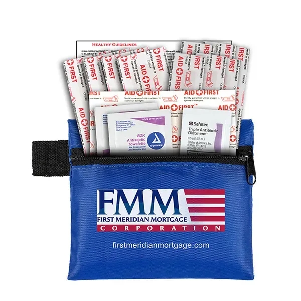 19 piece first aid kit with zippered pouch, bandages, antiseptic towelettes,... from ASI 62660 Innovation Line