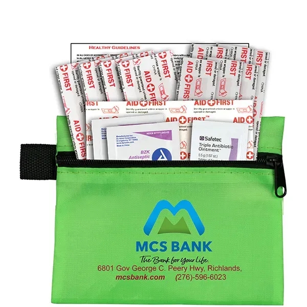 19 piece first aid kit with zippered pouch, bandages, antiseptic towelettes,... from ASI 62660 Innovation Line