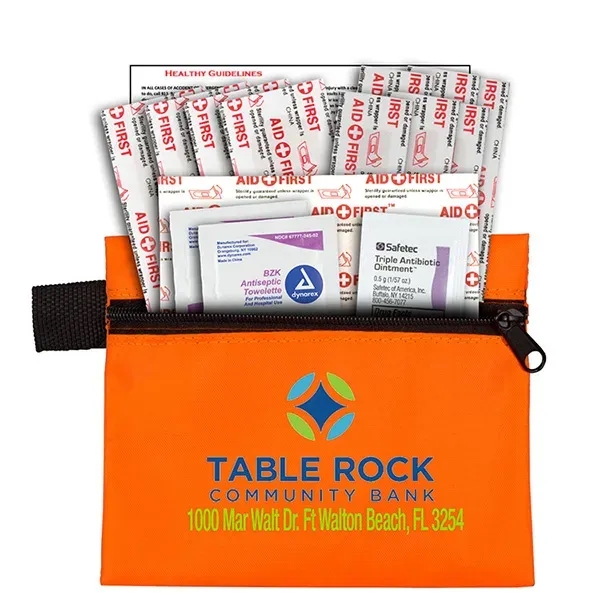 19 piece first aid kit with zippered pouch, bandages, antiseptic towelettes,... from ASI 62660 Innovation Line