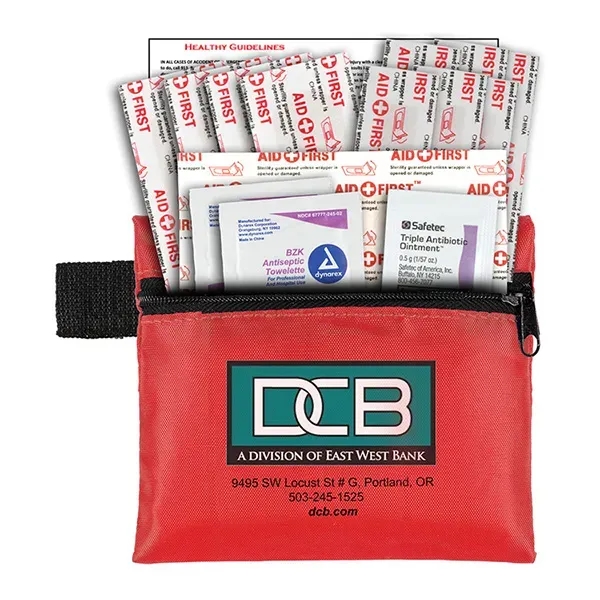 19 piece first aid kit with zippered pouch, bandages, antiseptic towelettes,... from ASI 62660 Innovation Line