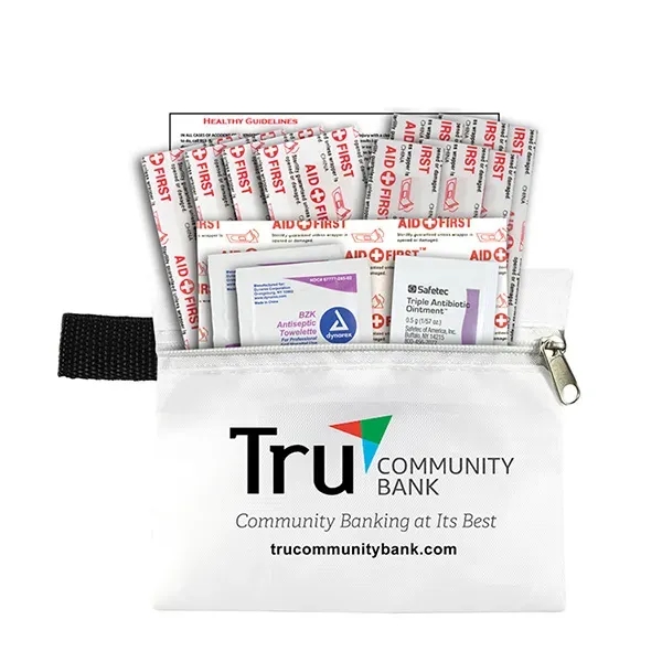 19 piece first aid kit with zippered pouch, bandages, antiseptic towelettes,... from ASI 62660 Innovation Line