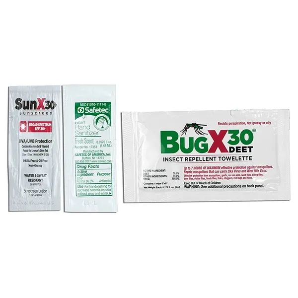 4 piece insect repellent kit with zippered pouch, repellent towelette, sunscreen... from ASI 62660 Innovation Line