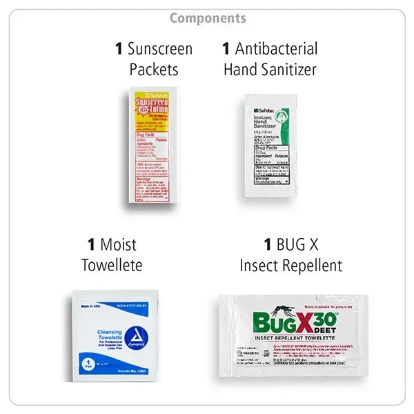 4 piece insect repellent kit with zippered pouch, repellent towelette, sunscreen... from ASI 62660 Innovation Line