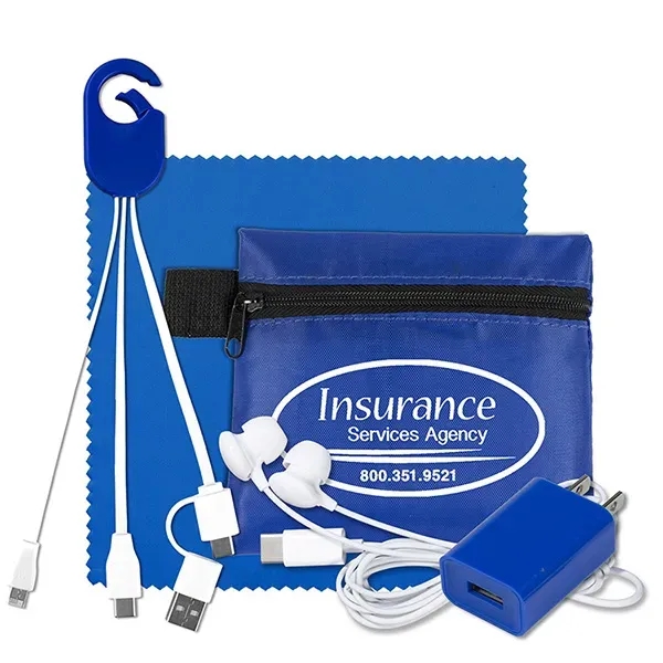 Tech kit with a microfiber cleaning cloth, wall charger, earphones, 5... from ASI 62660 Innovation Line