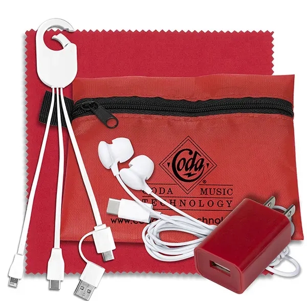 Tech kit with a microfiber cleaning cloth, wall charger, earphones, 5... from ASI 62660 Innovation Line