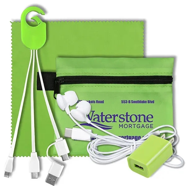 Tech kit with a microfiber cleaning cloth, wall charger, earphones, 5... from ASI 62660 Innovation Line