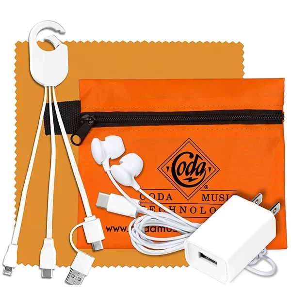 Tech kit with a microfiber cleaning cloth, wall charger, earphones, 5... from ASI 62660 Innovation Line
