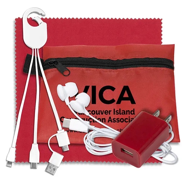 Tech kit with a microfiber cleaning cloth, wall charger, earphones, 5... from ASI 62660 Innovation Line