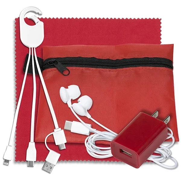 Tech kit with a microfiber cleaning cloth, wall charger, earphones, 5... from ASI 62660 Innovation Line