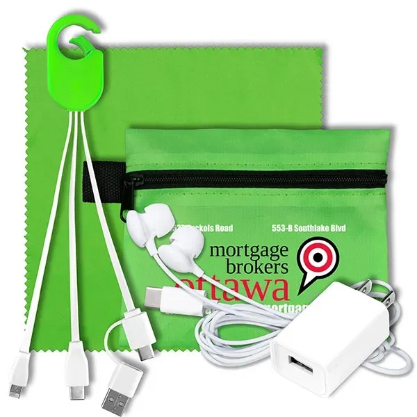 Tech kit with a microfiber cleaning cloth, wall charger, earphones, 5... from ASI 62660 Innovation Line