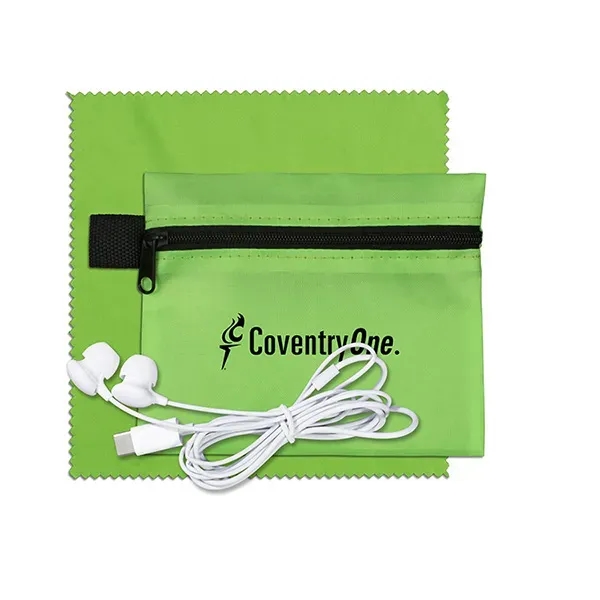 Tech accessory kit with microfiber cleaning cloth, earbuds and carry pouch.... from ASI 62660 Innovation Line