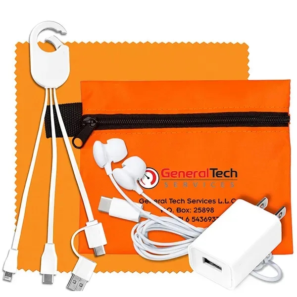 Tech kit with a microfiber cleaning cloth, wall charger, earphones, 5... from ASI 62660 Innovation Line