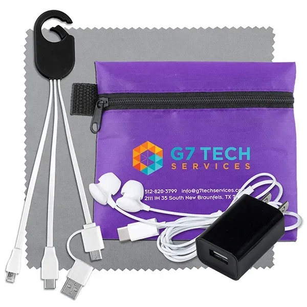 Tech kit with a microfiber cleaning cloth, wall charger, earphones, 5... from ASI 62660 Innovation Line