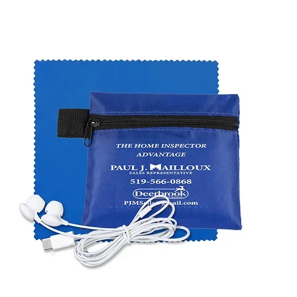 Tech accessory kit with microfiber cleaning cloth, earbuds and carry pouch.... from ASI 62660 Innovation Line