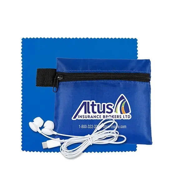 Tech accessory kit with microfiber cleaning cloth, earbuds and carry pouch.... from ASI 62660 Innovation Line