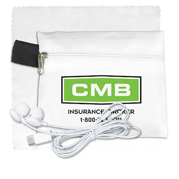 Tech accessory kit with microfiber cleaning cloth, earbuds and carry pouch.... from ASI 62660 Innovation Line