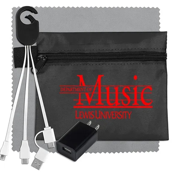 Travel kit with a microfiber cleaning cloth, USB wall charger and... from ASI 62660 Innovation Line