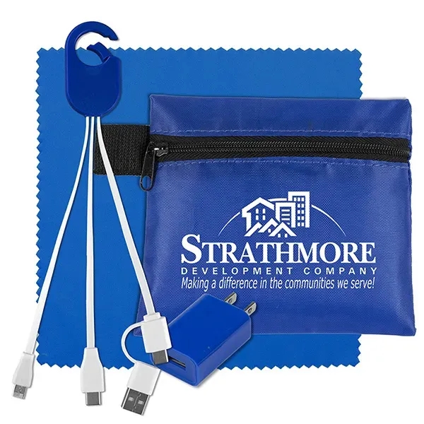 Travel kit with a microfiber cleaning cloth, USB wall charger and... from ASI 62660 Innovation Line
