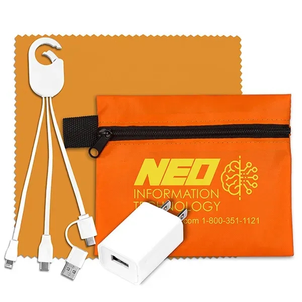 Travel kit with a microfiber cleaning cloth, USB wall charger and... from ASI 62660 Innovation Line