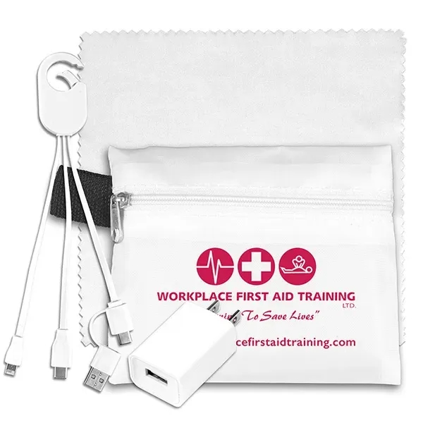 Travel kit with a microfiber cleaning cloth, USB wall charger and... from ASI 62660 Innovation Line