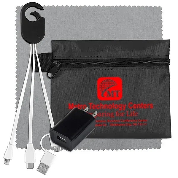 Travel kit with a microfiber cleaning cloth, USB wall charger and... from ASI 62660 Innovation Line
