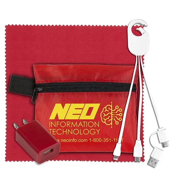 Travel kit with a microfiber cleaning cloth, USB wall charger and... from ASI 62660 Innovation Line