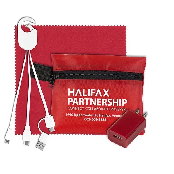 Travel kit with a microfiber cleaning cloth, USB wall charger and... from ASI 62660 Innovation Line