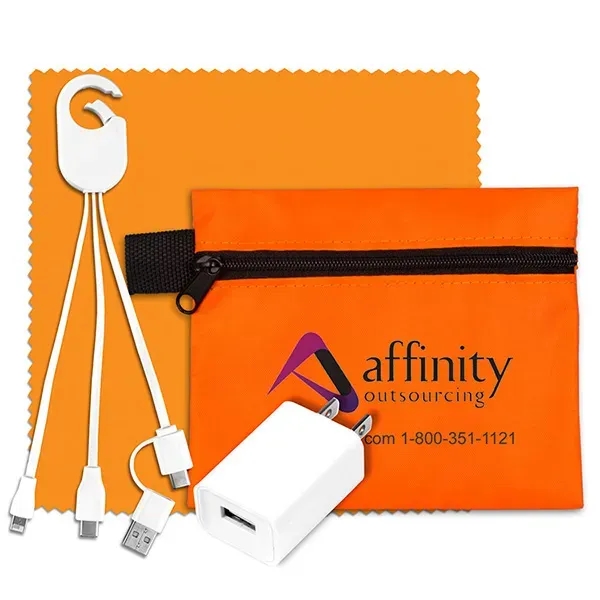 Travel kit with a microfiber cleaning cloth, USB wall charger and... from ASI 62660 Innovation Line