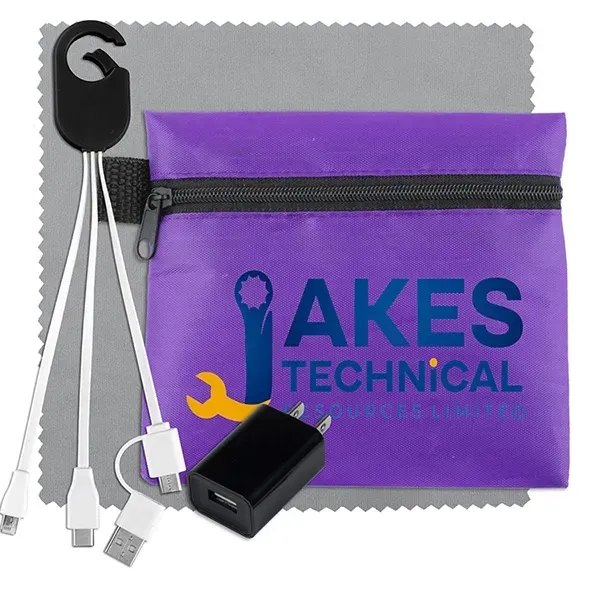 Travel kit with a microfiber cleaning cloth, USB wall charger and... from ASI 62660 Innovation Line