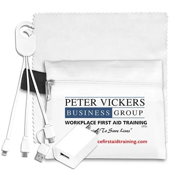 Travel kit with a microfiber cleaning cloth, USB wall charger and... from ASI 62660 Innovation Line
