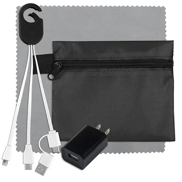 Travel kit with a microfiber cleaning cloth, USB wall charger and... from ASI 62660 Innovation Line