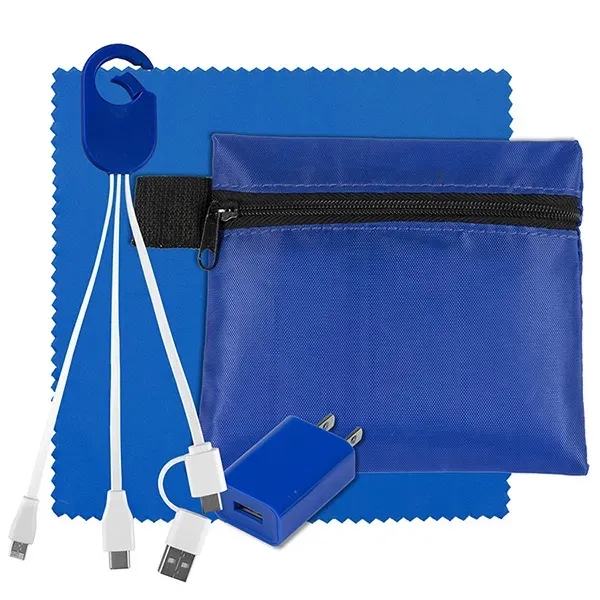 Travel kit with a microfiber cleaning cloth, USB wall charger and... from ASI 62660 Innovation Line