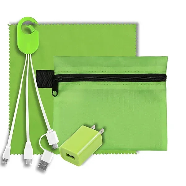 Travel kit with a microfiber cleaning cloth, USB wall charger and... from ASI 62660 Innovation Line