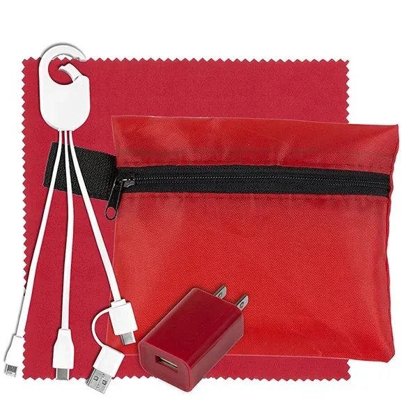 Travel kit with a microfiber cleaning cloth, USB wall charger and... from ASI 62660 Innovation Line