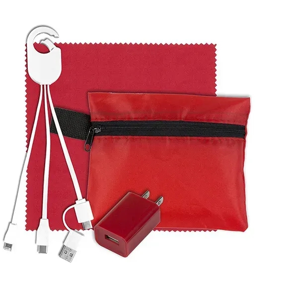 Travel kit with a microfiber cleaning cloth, USB wall charger and... from ASI 62660 Innovation Line