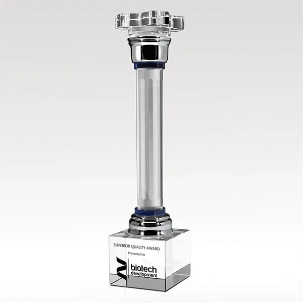 Optical crystal column award with blue crystal accents on a polished... from ASI 93986 Visions/Awardcraft / Visions Awards