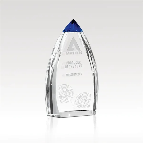 Optical crystal award with a blue accent top and customization.... from ASI 93986 Visions/Awardcraft / Visions Awards