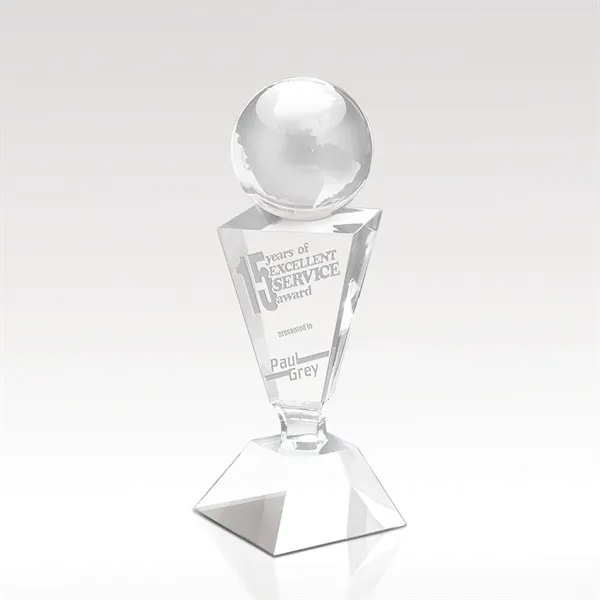 Optical crystal award tower that features an etched world globe topper... from ASI 93986 Visions/Awardcraft / Visions Awards