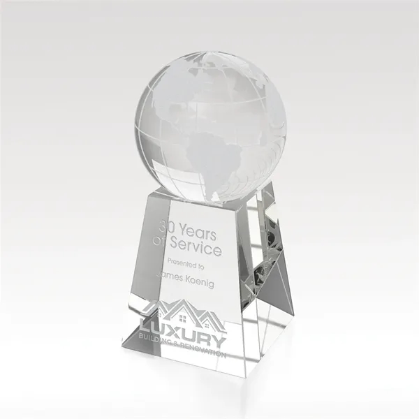 Clear optical crystal award that features a globe sculpture set on... from ASI 93986 Visions/Awardcraft / Visions Awards