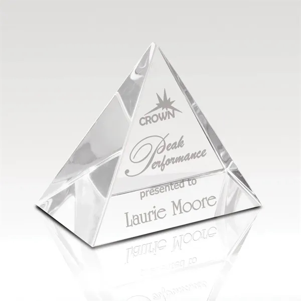 Pyramid shaped optical crystal award with customization and a black velvet... from ASI 93986 Visions/Awardcraft / Visions Awards