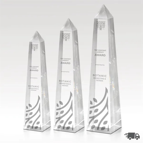 Obelisk shaped award made of optical crystal with etched imprint.... from ASI 93986 Visions/Awardcraft / Visions Awards