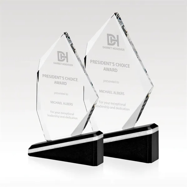 Cut and polished optical crystal award with a black granite award... from ASI 93986 Visions/Awardcraft / Visions Awards