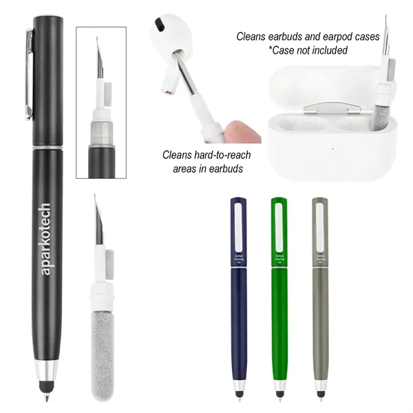 Twist action ballpoint pen with stylus, earbud cleaning tool and removable... from ASI 61125 Hit Promotional Products / Hit®