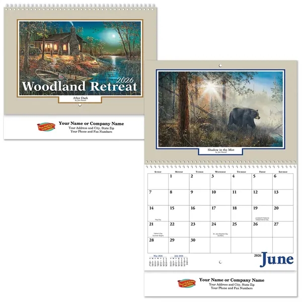 13 month, full color woodland retreat themed wall calendar.... from ASI 61125 Hit Promotional Products / Hit®