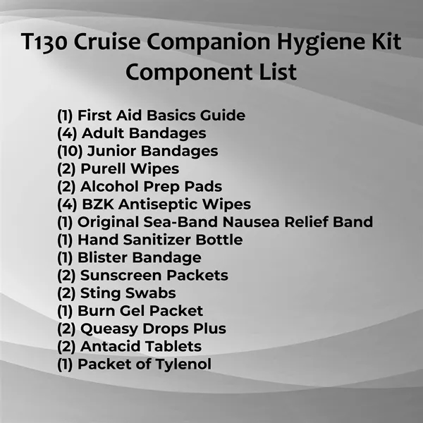 Hygiene kit with a plastic zippered case, sea-band, sting swabs, burn... from ASI 84514 Safety Made