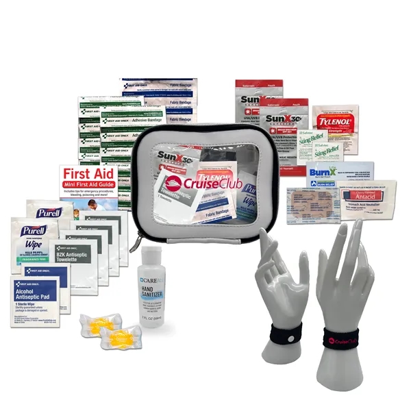 Hygiene kit with a plastic zippered case, sea-band, sting swabs, burn... from ASI 84514 Safety Made