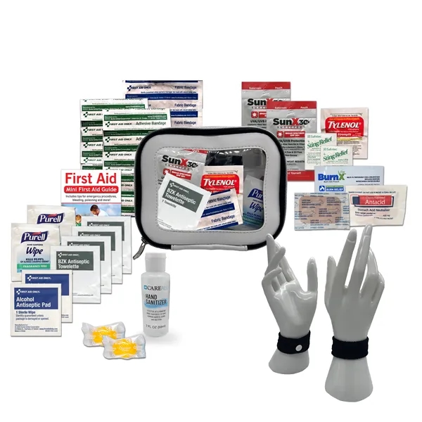 Hygiene kit with a plastic zippered case, sea-band, sting swabs, burn... from ASI 84514 Safety Made