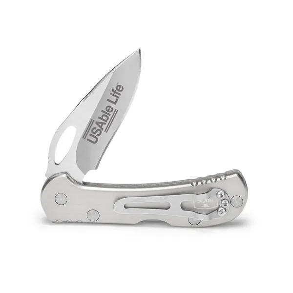 One-hand open pocket knife that locks open with 2 3/4" stainless... from ASI 46170 Compass Industries Inc