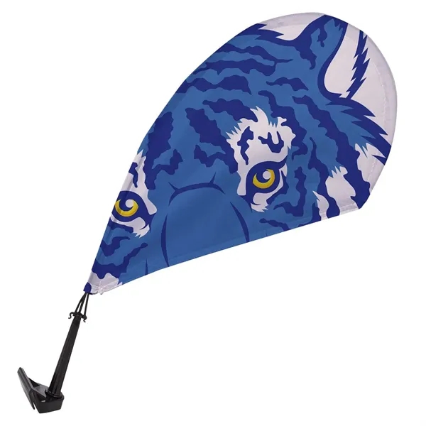 Mini teardrop sail sign with vehicle base and single-sided graphics.... from ASI 87188 Showdown Displays